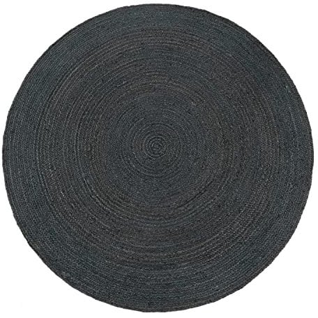 Paco Home Teppich Rund Wohnzimmer Jute Boho Ethno Muster Modern Handgefertigt Naturteppich, Grösse:200 cm Rund, Farbe:Anthrazit