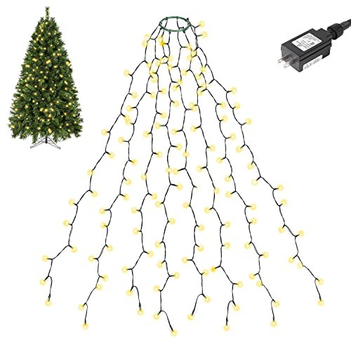 SALCAR Christmas Tree Lights, 1.5m x 8 Strands Christmas Tree Decorations with Memory/Timer Function, Easy to Install Christmas Lights for 3-5ft Christmas Tree, 8 Modes & Waterproof, Warm White