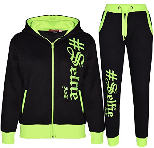 A2Z 4 Kids #Selfie Tracksuit Hoodie with Jogger Sweatpants Sports Casual - T.S Selfie 002 Black Neon Green 5-6