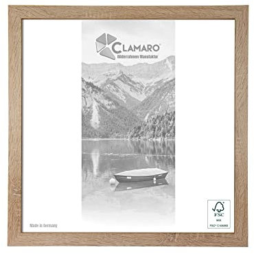CLAMARO 'Collage' Bilderrahmen 14x14 quadratisch | Eiche Sonoma | Handgefertigter moderner eckiger Bilder- u. Fotorahmen inkl. Acrylglas, Rückwand und Aufhänger (querformat & Hochformat)