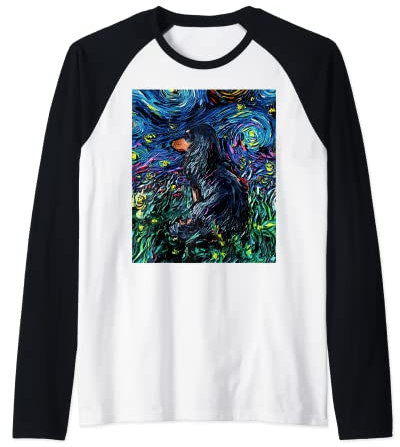 Aja Kunstdruck, Langhaar-Dackel, Sternennacht, Schwarz / Braun Raglan