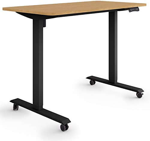 ESMART Germany ETX-121BBA 120x60cm Bambus Dekor Ergonomischer Steh-Sitz-Schreibtisch auf Rollen Stufenlos elektrisch höhenverstellbar 78,5-128,5cm 3 x Memory USB Ladeport Aktivitätserinnerung