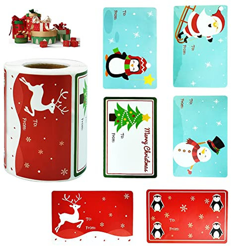 Aufkleber für Geschenk, OLRWSLG 1 Rolle Geschenkaufkleber Weihnachten 8 * 5cm Adressaufkleber Weihnachten Geschen Sticker 6 Arten Muster Weihnachts Geschenk Aufkleber für Geschenke Scrapbooking
