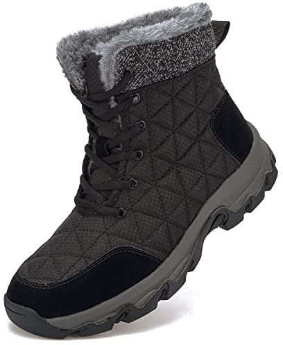 Dhinash Stivali da Neve Donna Stivaletti Uomo Stivali Invernali Impermeabile Stivali da Escursionismo Antiscivolo Caldo Pelliccia Foderati Scarpe da Neve Nero 47EU