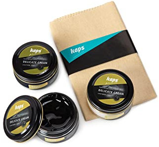 Kaps Professionelle Stiefel- und Schuhcreme samt Baumwolltuch | 3er Set: Marineblau/Transparent/Schwarz, Jeweils 50 ml | Aus Natürlichem Wachs | Pflege für Schuhe aus Natur und Kunst Leder