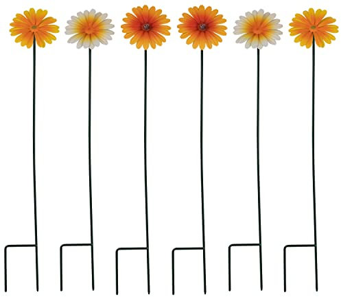 Woodside Ornamental Metal Daisy Stakes, Yellow & Orange Novelty Flowers for Garden Borders & Pathways, Height 60cm, pack of 6
