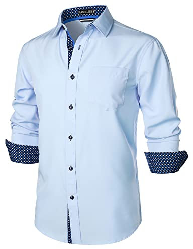 PARKLEES Chemise décontractée à manches longues pour homme style urbain avec poche, bleu clair, L