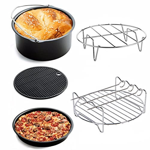 Verve Jelly Air Fryer Accessories Set 8 Inch Deep Fryer Accessories with Cake Pan, Pizza Pan, Air Fryer Liner, Grill Racks, 5 Pcs Kitchen Cooking Accessories Fit Fryer/Oven/Pressure Cooker