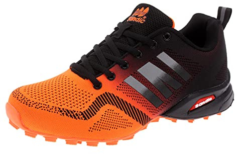 Dvina Hochwertige Sneaker Sportschuhe in Neon-Farbe - Perfekt für Lauf- und Trekking-Abenteuer sowie Freizeitaktivitäten - Bequeme Schnürschuhe mit Runners-Design Halt SD2053 Orange Schwarz EU 36