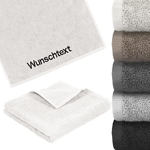 LIQUISIGN Duschtuch mit Name Wunschtext Bestickt | Personalisiertes Handtuch 70 x 140 cm | Duschtuch kuschelig aus 100% Baumwolle | Weiß