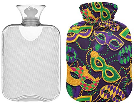 Colorful Mask Bead Mardi Gras Carnival Hot Water Bottles 2L Water Heating Pad Relief from Headaches Back Pain Menstrual Cramps
