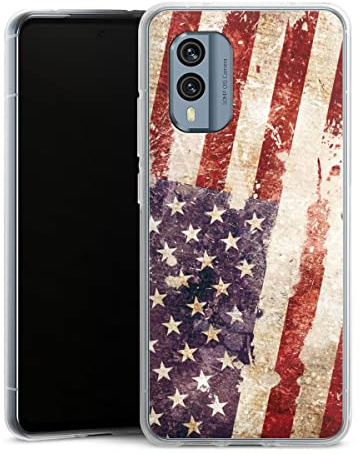 DeinDesign Silikon Hülle kompatibel mit Nokia X30 Case transparent Handyhülle USA Flagge Amerika