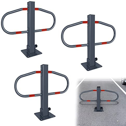 YRHome Bloccaggio per parcheggio pieghevole, 51 x 73 x 18 cm, con pali di intercettazione, staffa di parcheggio, staffa di blocco con 6 chiavi, parcheggio per auto (3 pezzi)
