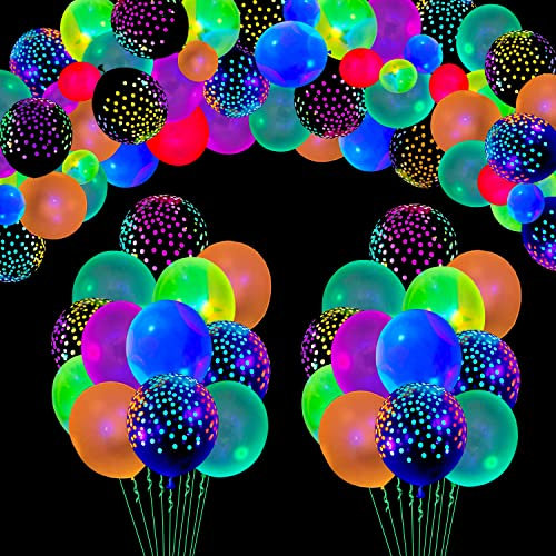 109 Confezione Palloncini al Neon UV Palloncini Luminosi Palloncini Fosforescenti Palloncini in Lattice a Pois Fluorescenti Reattivi Alla Luce Nera Neon Party Supplies Luci Nere per Feste Luminose