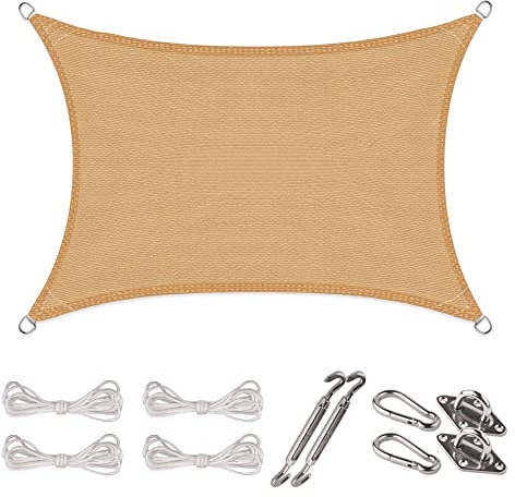 CelinaSun Sonnensegel Set Befestigung V2A Basic HDPE Rechteck 2 x 3 m sandbeige Sonnenschutz atmungsaktiv