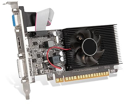 Yunseity Carte Graphique GT610 1G DDR3 64 Bit, 810/1800MHz Ordinateur PC Carte Graphique Vidéo de Jeu avec Ventilateur de Refroidissement PCI Express X16 2.0 Prise en VGA DVI