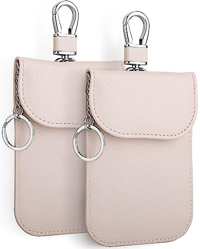 Teskyer 2 Stück Faraday Tasche für Autoschlüssel, Keyless Go Schutz, Autoschlüssel Schutz, Signalblocker-Tasche, RFID Schutz Autoschlüssel für Autoschlüssel, Beige