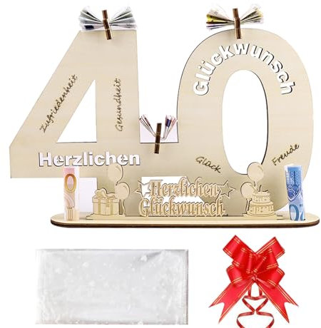GoldRock Holzschild Gästebuch 40 Geburtstag Männer Frauen mit Geschenktasche&Schleife,Geschenk 40. Geburtstag Frau,Geschenke zum 40 Geburtstag Mann,Geburtstagskarte 40,Geldgeschenke Geburtstag Holz