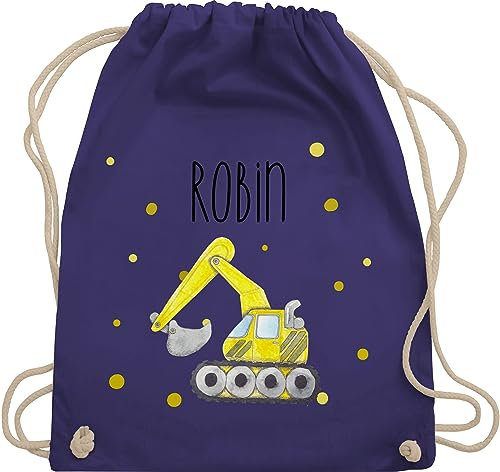 Turnbeutel Rucksack - Bagger Baumaschine Baufahrzeug Bagger-Fan Baustellenfahrzeug - Unisize - Lila - kindergarten-rucksack sportbeutel kita baggerfahrer baustellenfahrzeuge beutel
