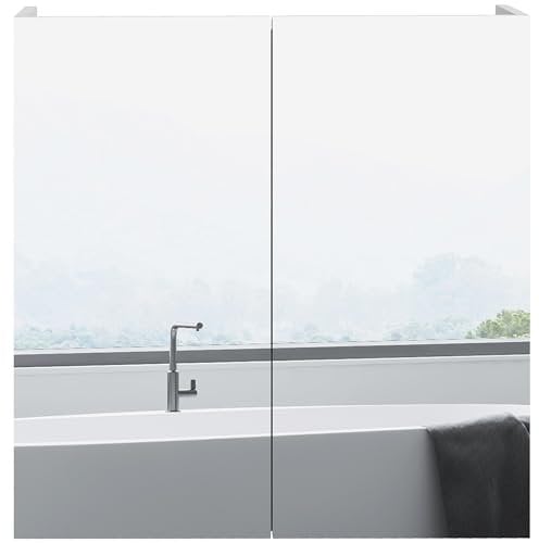kleankin Bathroom Mirror Cabinet, Wall Mounted Bathroom Storage Cupboard with Adjustable Shelf, 60W x 15D x 60Hcm, High Gloss White