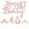 Personalised Rose Gold Happy 40th Birthday Cake Topper with 40 Birthday Candles and Star Cupcake Toppers - Cake Decorations Set for Her or Him - 9 Piece