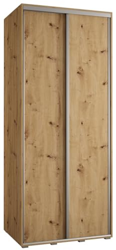 MEBLE KRYSPOL Davos 1 120 Schlafzimmerschrank mit Zwei Schiebetüren - Moderner Kleiderschrank mit Kleiderstange und Regalen - 235,2x120x60 cm - Artisan Artisan Silber