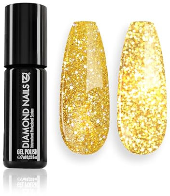 Diamond Nails - UV Nagellack - MAGIC GOLD GLITTER GEL - 7 ml - Extra Widerstandsfähig - Premium Shellac für langanhaltenden Glanz - Gel Nägel & UV Lacke in perfekter Studioqualität