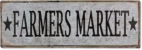 Geroclonup Farmers Market Schild Retro Vintage Metall Blechschild Dekorative Wandkunst Schild Primitive Bauernhaus Landküche Wohnkultur - 10 x 40 cm