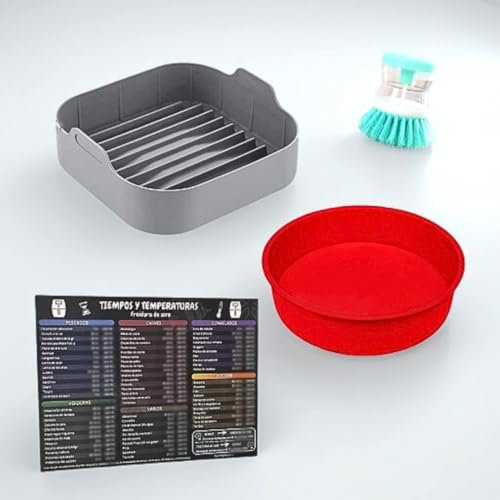 Utensilios freidora de aire Accesorios airfryer complementos air fryer INCLUYE Recipiente air fryer Molde bizcocho freidora aire cepillo limpieza y tabla de tiempos y temperaturas