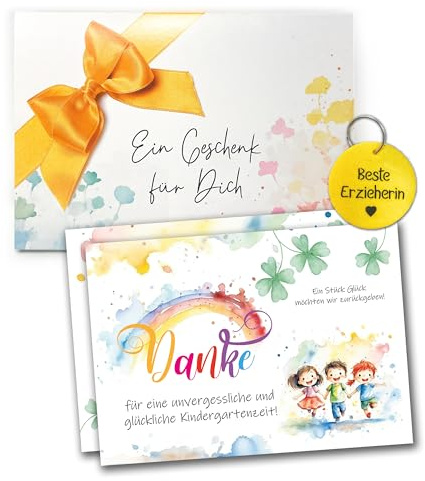 TOBJA Abschiedsgeschenk Erzieherin - Dankeschön Geschenke Kita XL Danke Karte, Schlüsselanhänger, Geschenkumschlag | Personalisierung Name möglich | Abschied Kindergarten (ohne Namen)