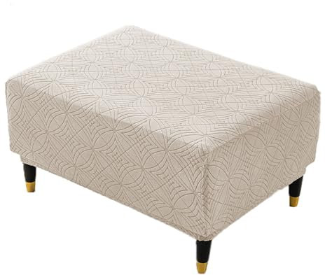 CLGTY Ottomane Schonbezug Stretch, Abnehmbar Hockerbezug Falten Bezug Für Ottomane Mit Elastischem Boden Sofahusse Für Wohnzimmer-Beige-Small