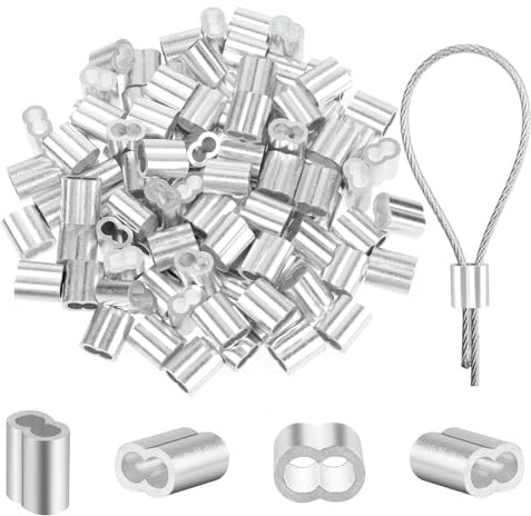 cobee Morsetti per funi da 3 mm, 100 manicotti in alluminio, 3 mm, morsetti a pressione, morsetti a doppia punta, morsetti per fune e cavo da 3 mm (3 mm)