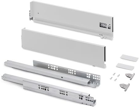 Emuca - Schubladen-Kit für Küche und Bad mit 3D-Regelung, Höhe 131mm, Tiefe 270mm, 40 Kg, sanftes Schließen, Panels nicht enthalten, Stahl, Weiß