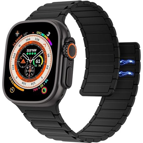 Banda Magnetica Compatibile con Apple Watch Ultra/Ultra2 49mm/Serie SE/10/9/8/7/6/5/4/3/2/1 42/44/45/46mm,Cinturino in Silicone per Prologio con Forte Magnete Link Solo Loop Polsino Regolabile,Nero