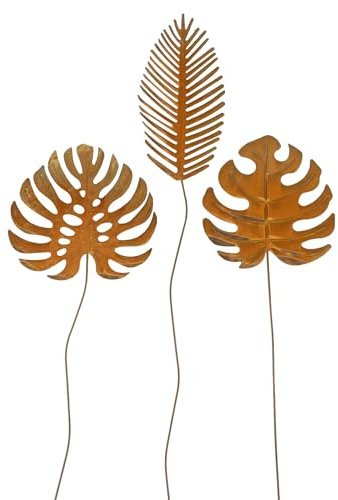 FRANK FLECHTWAREN Gartenstecker Blätter, 3er Set, Metall, Echtrostfinish Maße: Höhe 95 cm, 99 cm, 102 cm
