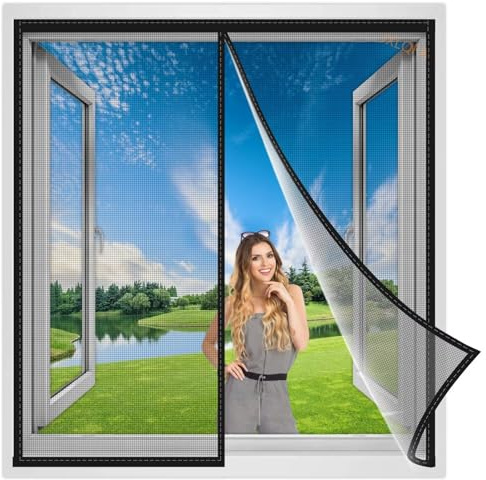 Moustiquaire AimantéE Fenêtre Fenetre 160x100 cm, Moustiquaire Enroulable Moustiquaire sur Mesure de Fenetre Facile à Installer sans Percer Fenetre De Balcon Fenetre Noir, Renforcés