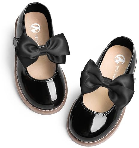 FUPPIA Scarpe da bambina Mary Jane, per uniforme scolastica, per feste di matrimonio, casual, morbide, Nero , 28 EU