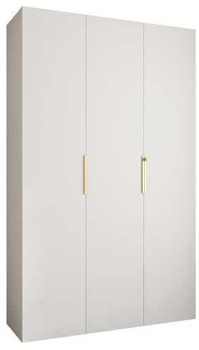 MEBLE KRYSPOL Como 4 Schrank mit 3 Türen - Kleiderschrank - Garderobe - Aufbewahrungsschrank für Schlafzimmer, Jugendzimmer, Kinderzimmer - 245,5x150x50cm - Weiß, Gold