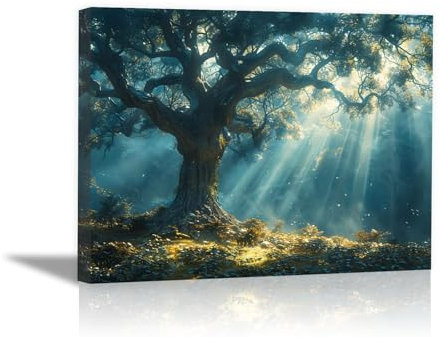 WQBQKKX Quadri Con Foresta Albero della Vita Quadri Grande Su Tela,Blu, grigio Quadro moderno Salotto Cucina Ufficio Casa Stampe-80x110cm Incorniciato