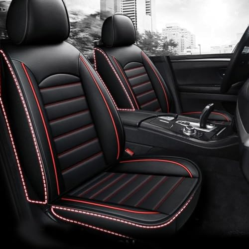 SSCOR Auto Leder Sitzbezüge Für VW Polo V GTI 2012-2017,Allwetter Atmungsaktiv Sitzbezüge Set,Vorder Rück Komplettset Autositzbezüge,Sitzschoner,B/Black red