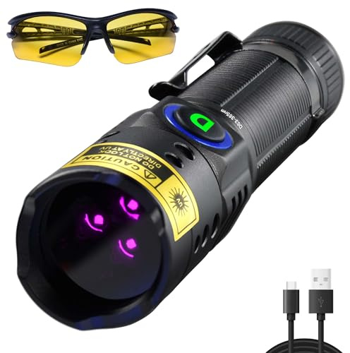 WMCODMW UV Flashlight Black Light 365nm, Mini Powerful 3xLED Ultraviolet Blacklight Rechargeable Woods Lamp, Handheld Pet Urine Detector for Dog/Cat Urine, Stains, Resin Curing, Rocks Finder