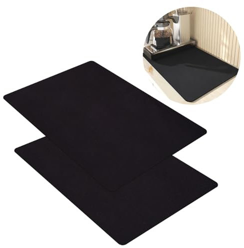 Jinsion 2 Pack Draining Mats for Kitchen Sink, 50x40cm Coffee Machine Mat, Black Drainer Mats, Quick Dry kitchen Worktop Protector, Anti Slip Drainer Mat for Kitchen Counter, Dish and Coffee Bar