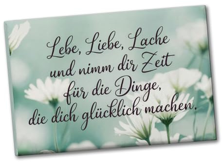 Lebe Liebe Lache Souvenir Souvenir Magnet Rechteckiger Souvenir Magnet in Pastellgrün mit Blumen handgeschriebener Deutscher Schrift Lebe Liebe Lache