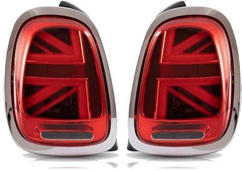 Montage der hinteren Rücklichter Paar LED-Rückleuchten für 2014–2019, für Mini, für Cooper F55 F56 F57 UNION JACK LCI, rote Linse, hintere Rückleuchte für mit Animation Auto-Rückleuchten(2PCS A)