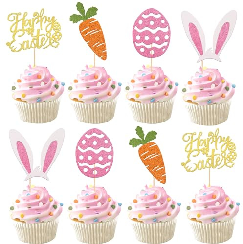 Ostern Tortendeko, 24 Stück Kuchen Deko Ostern, Kuchen Topper Hase, Ostern Kuchen Dekoration, Osterkuchen Deko für Ostern Party Kuchen Dekoration Zubehör