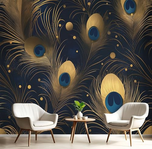 CECE&COLE Simple Cartoon Wallpaper 3D Embossed Wallpaper, 150×105 CM (W×H) Peacock Feather Feature Wallpaper for Bedroom Adults Teenager Living Room Lounge Hallway Hall