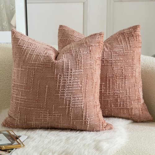 Mandioo Lot de 2 Housses de Coussin en Chenille Douce Design Texturé Noeud de Bambou Décoration Élégante pour Canapé Lit ou Salon 40x40 cm Rose Terne