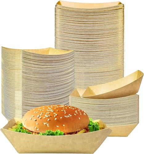 Efforias 1000 X Medium Kraft 19 X 13cm Paper Food Trays | Brown Cardboard Serving Plates Recycled Takeaway Boxes | Disposable Containers Holder Baskets for Chips Burger BBQ Birthday Party Camping