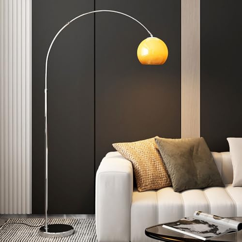 Stehlampe mit weißem/orangefarbenem Glasschirm, moderne minimalistische Bogen-Stehlampen, vertikale Lampe aus poliertem Metall, stimmungsvolle Stehlampen, dekorative hohe Lampen für Wohnzimmer und Sch