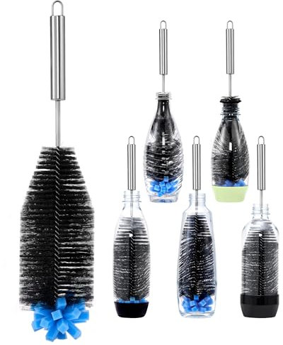 vinlley Die 40 cm Bürste ist ideal für Sodastream-Glas- und Duo-Kunststoffflaschen. Sie hat Harte Borsten und einen weichen Schwamm, Hergestellt aus Edelstahl SUS304, Reinigt kraftvoll, Schwarz
